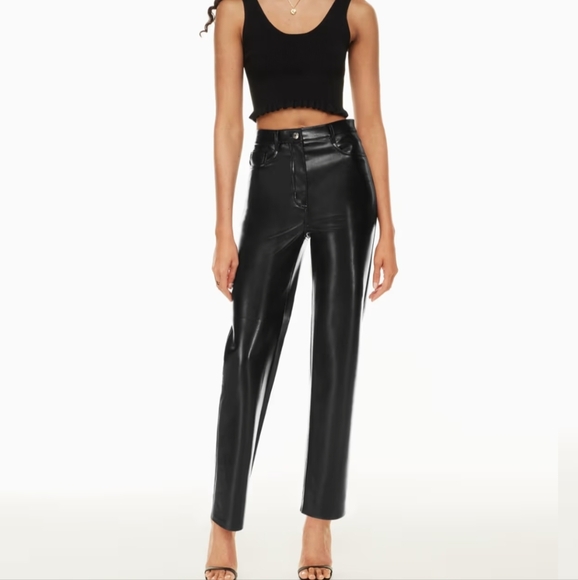 Wilfred by aritzia The Melina Super High Rise Straight Leg vegan Leather pants 6